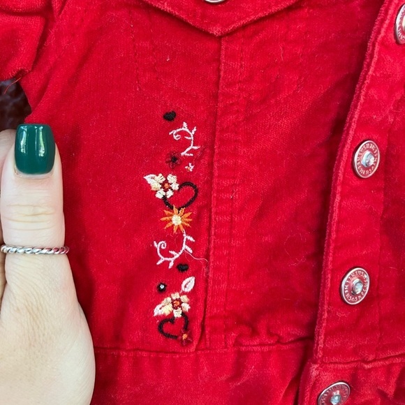 Baby Girl Red Crushed Velvet Floral Embroidered Jacket Size 12 months - Picture 3 of 5